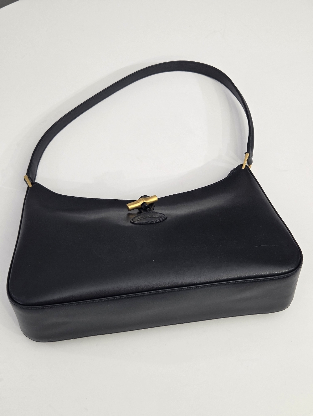 VINTAGE LONGCHAMP ROSEAU DARK BLUE LEATHER SHOULDER BAG - Picture 8 of 8